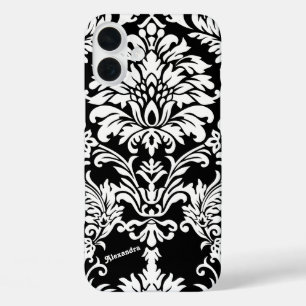 Coques iPhone 16 Plus Votre nom ou devis Black Damask