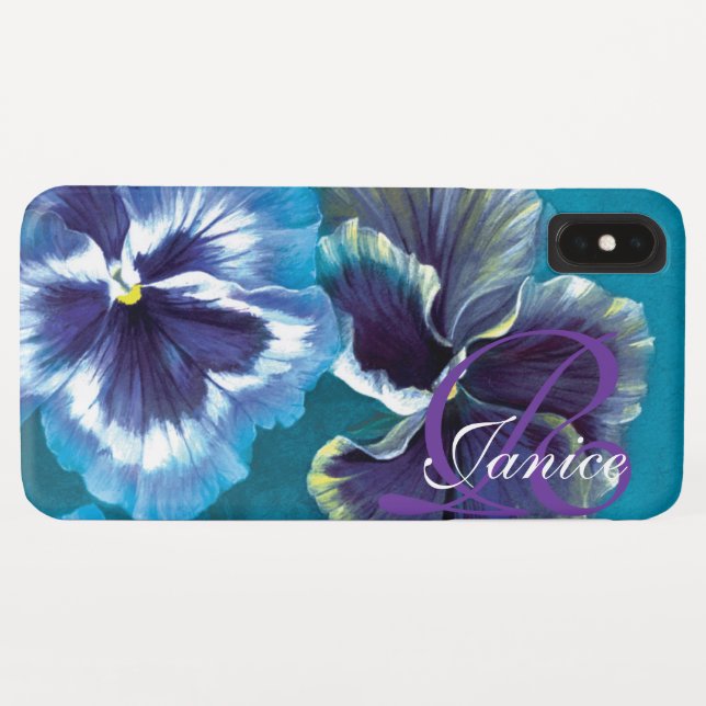 Coques Case-Mate iPhone Votre nom pansy floral aqua art botanique (Dos (Horizontal))