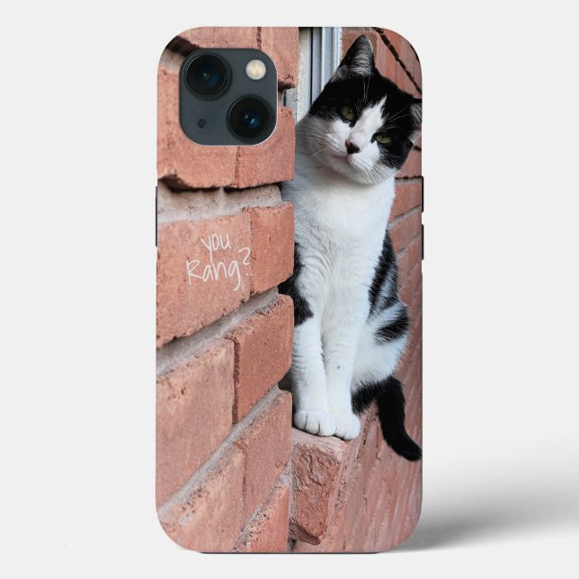 Coques Case-Mate iPhone Vous Êtes En Rang ? Chat noir/blanc sur le rebord  (Verso)