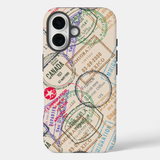 Coques iPhone 16 Voyage de timbres de passeport