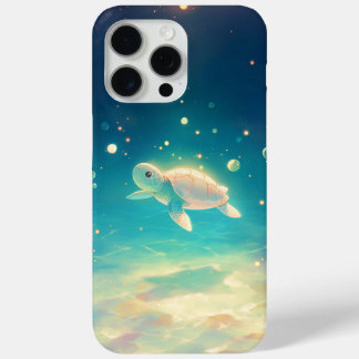 Coque iPhone 15 Pro Max Voyage de tortue à travers la mer éclairée