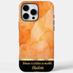 Coques iPhone 16 Pro Max Vue rapprochée des motifs en marbre orange vif