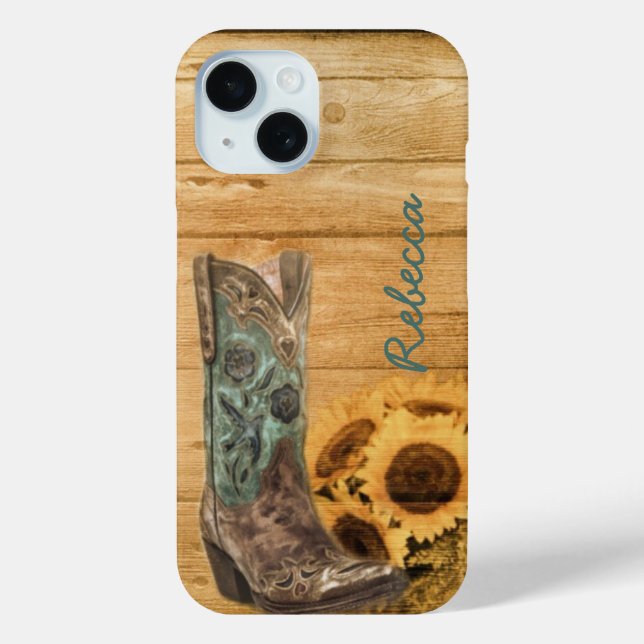 Coques Case-Mate iPhone Weathered Western Country sunflower cowboy boot (Verso)