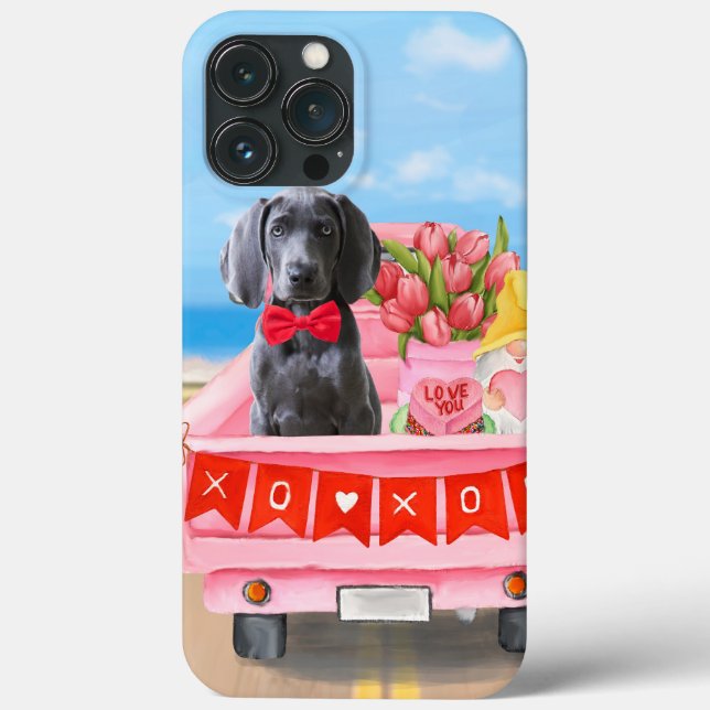 Coques Case-Mate iPhone Weimaraner Chien Valentine's Day Coeurs de camion (Verso)
