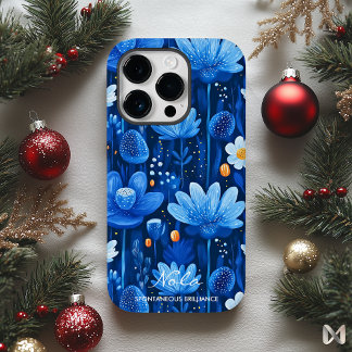 Coque Pour iPhone 14 Pro Wellness Dreamy Blue Floral avec des détails vibra