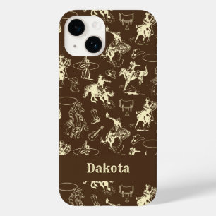 Coque Pour iPhone 14 Western Cowboy Rodeo Personnalisé Dark Brown