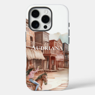 Coques iPhone 16 Pro Western ville fille à cheval