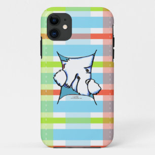 Coque iPhone 11 Westie Chien à l'intérieur de Plaid