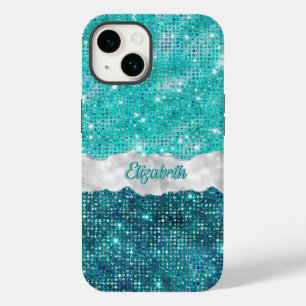 Coque Pour iPhone 14 Whimsical Faux Turquoise Parties scintillant Turqu