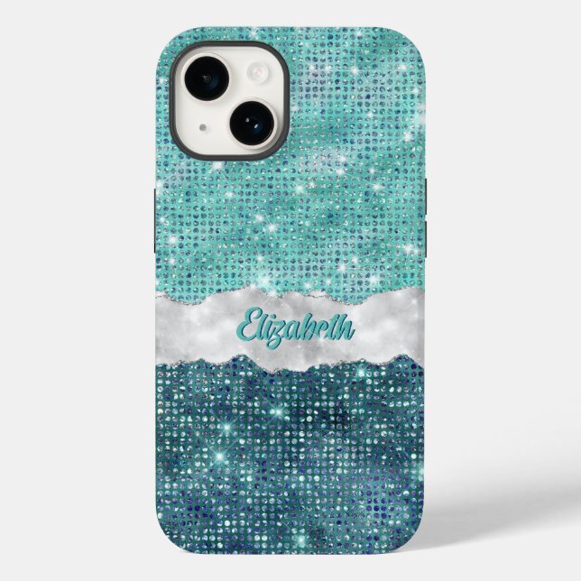 Coques Case-Mate iPhone Whimsical Faux Turquoise Parties scintillant Turqu (Verso)