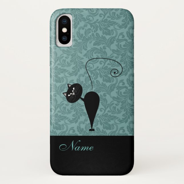 Coques Case-Mate iPhone Whimsical Funny tendance chat noir damask (Dos)