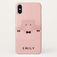 Whimsical pink pig cute Farm Animal