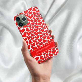 Coque Pour iPhone 14 Whimsical Red Hearts Valentine's Day Personnalisé