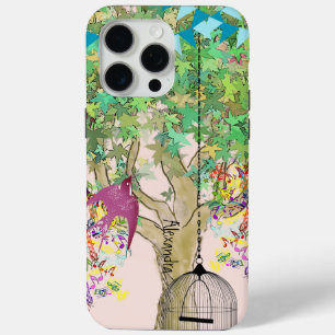Coque iPhone 15 Pro Max Whimsical Tree Birdcage Bright Color Notes musical
