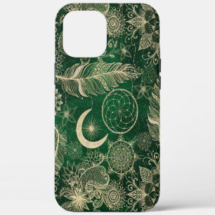Case-Mate iPhone Case Whimsy Gold & Green Dreamcatcher Feathers Mandala