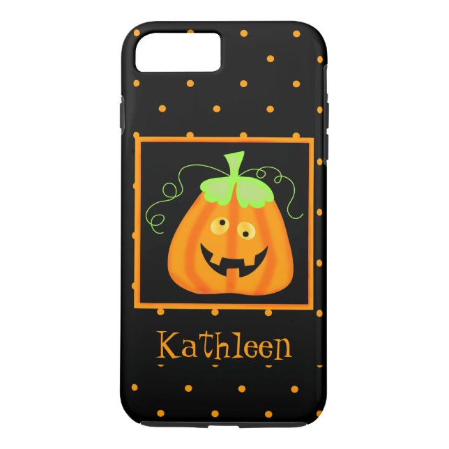 Coques Case-Mate iPhone Whimsy Halloween Citrouille Nom noir Personnalisé (Dos)