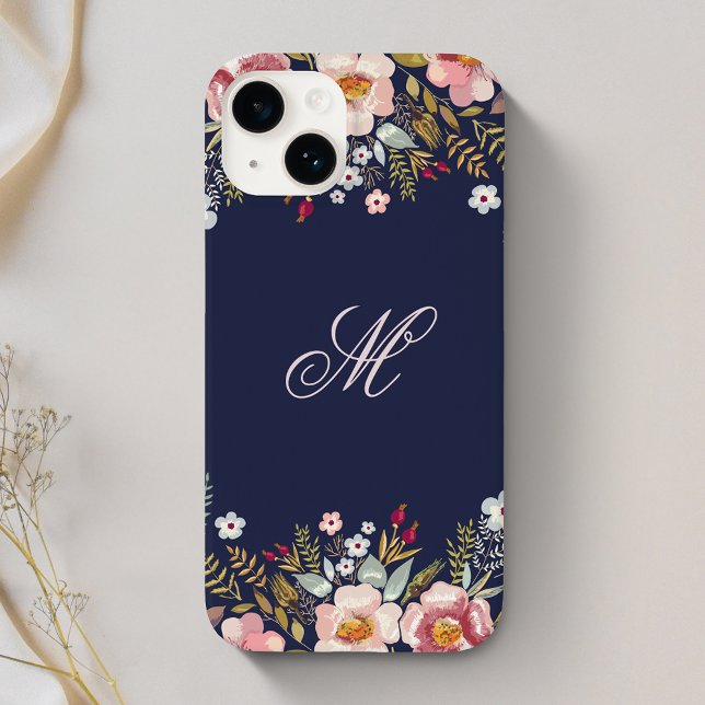 Coques Case-Mate iPhone Whimy Floral Monogram Navy (Créateur téléchargé)