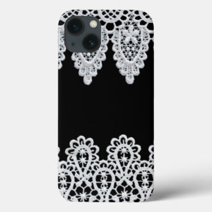 Etui iPhone 13 White lace forms a delicate border against black