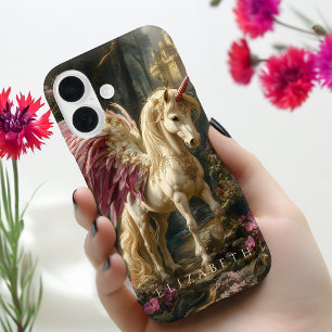 Coques iPhone 16 White Pegasus Pink Wings Fairytale Castle Horse