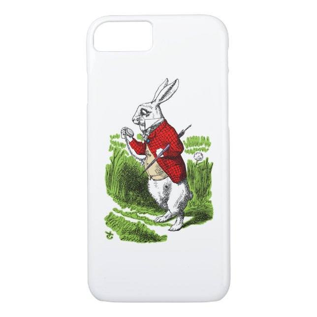Coques Case-Mate iPhone White Rabbit looking at watch. Illustration (Dos)