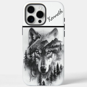 Coques iPhone 16 Pro Max Wolf au milieu des montagnes et de la forêt