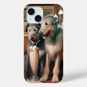 Coque Pour iPhone 15 Wolfhounds irlandais dans un dîner rétro