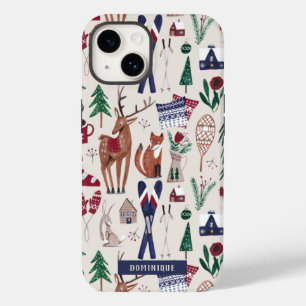 Coque Pour iPhone 14 Woodland nordic apres-ski Noël imprimé en entier