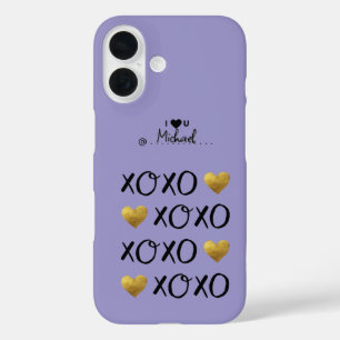 Coques iPhone 16 "XOXO" Cœurs en or Joyeuse Saint-Valentin