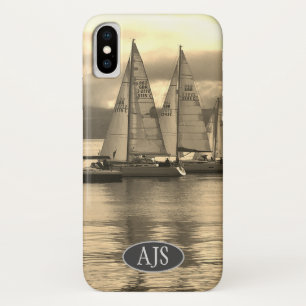 Case-Mate iPhone Case Yachts dans une baie en Ecosse. Effet Sepia.