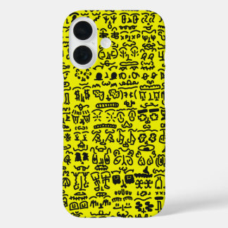 Coques iPhone 16 Yellow Doodle Pattern Phone Case – Abstract Black