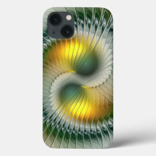 Coques Pour iPhone Yin Yang Vert Jaune Abstrait Fractal Coloré