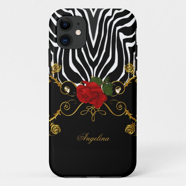 Coques Case-Mate iPhone Zebra Abstraits Roses Rouge Noir Blanc Or (Dos)