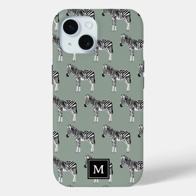 Coques Case-Mate iPhone Zebra Exotic Animal Motif Sage Green Monogramme (Verso)
