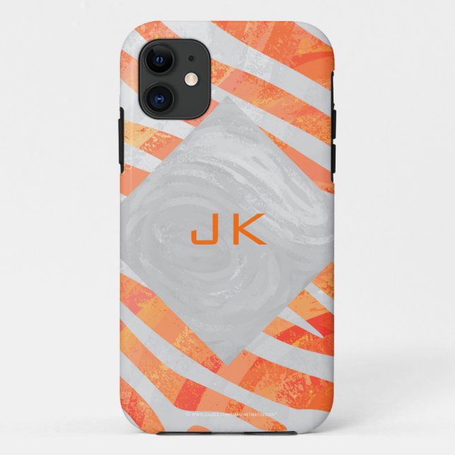 Coques Case-Mate iPhone Zebra Monogram orange et blanc (Dos)
