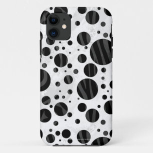 Coque iPhone 11 Zebra Polka point noir et gris impression
