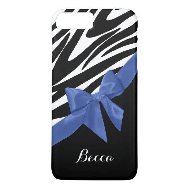 Coques Case-Mate iPhone Zebra Stripes et Blue Bow avec nom (Dos)