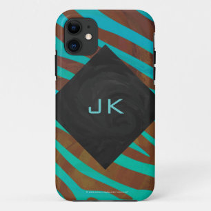 Etui iPhone Case-Mate Zèbre Brown et Turquoise avec Monogramme
