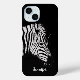 Coque Pour iPhone 15 Zèbre personnel noir et blanc Cool