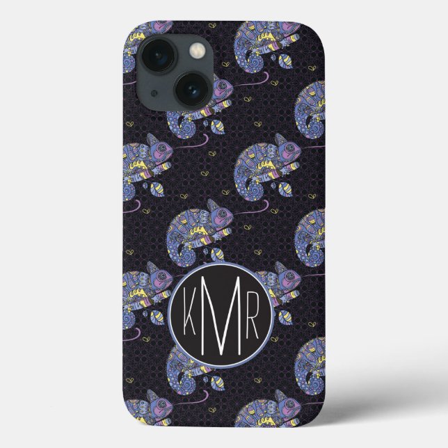 Coques Case-Mate iPhone Zentangle Lizard | Monogramme (Verso)