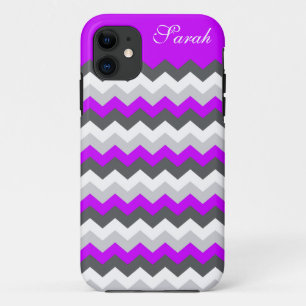 Coque iPhone 11 Zigzag pourpre de Chevron de monogramme -