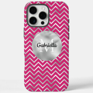 Coques iPhone 16 Pro Max Zigzag rose argent rayures Monogramme