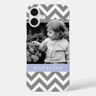 Coques iPhone 16 Plus Zigzags Gray et Periwinkle Personnalisé