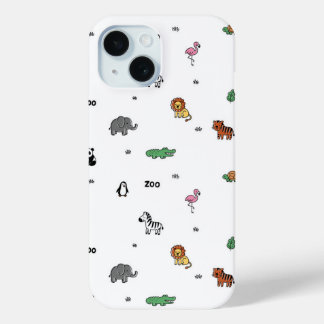 Coque Pour iPhone 15 Zoo coloré Animaux Fun