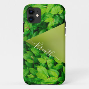 Coques iphone abstraits de monogramme feuilles ver