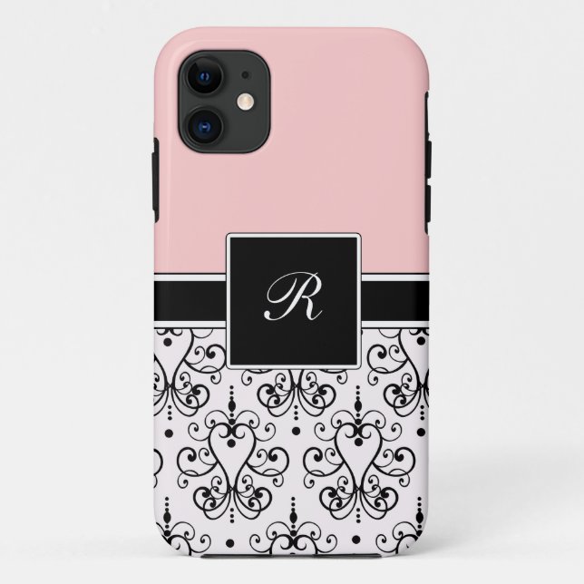 Coques iphone roses de monogramme (Dos)