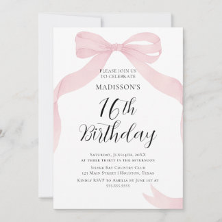 Coquete pink bow Birthday invitation Einladung