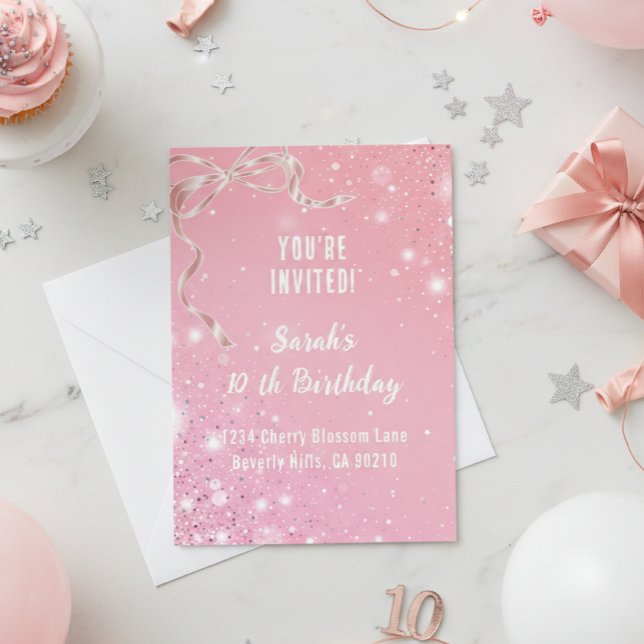 Coquette 1st Birthday Invitations Pink Bow  (Créateur téléchargé)