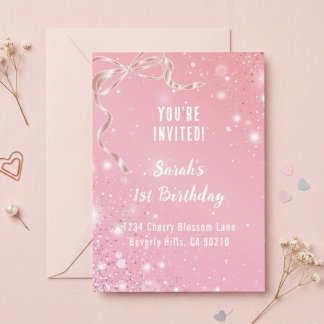 Coquette 1st Birthday Invitations Pink Bow Einladung