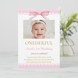 Coquette 1st Birthday Invitations Pink Bow Girl  Einladung