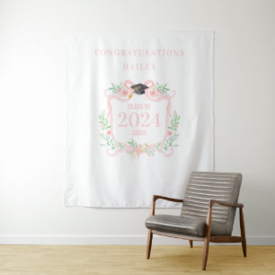 Coquette-Abschluss-Wappen mit Foto-Hintergrund Wandteppich